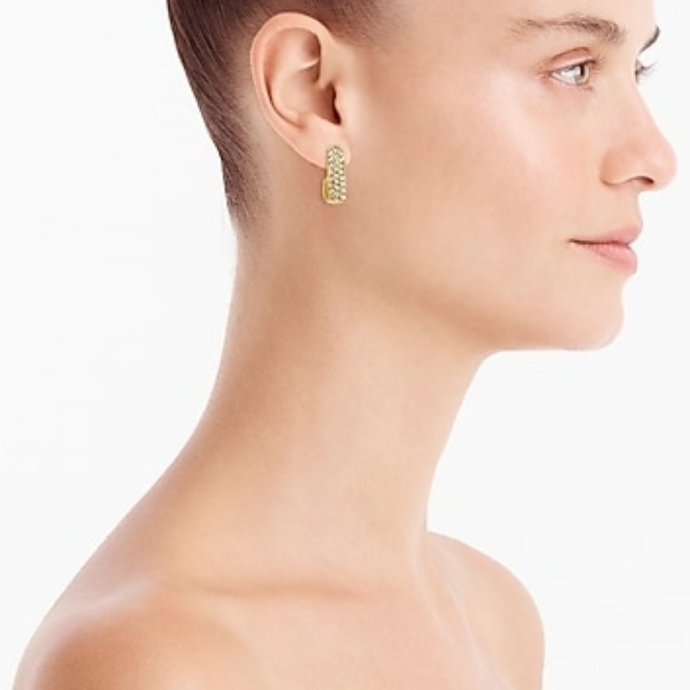 J.Crew pave flat link gold hoop earrings, gold - Picture 2 of 5